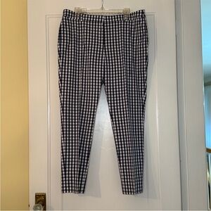 Brooks Brothers Navy Blue White Gingham Check Pants Size 12 Cotton Ankle Preppy